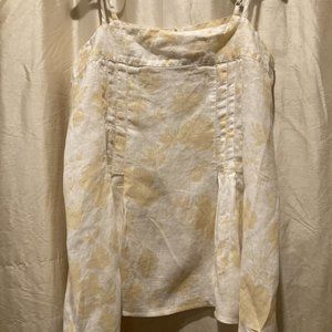 FLAX 100% Linen Camisole -Large Cream/Yellow Floral